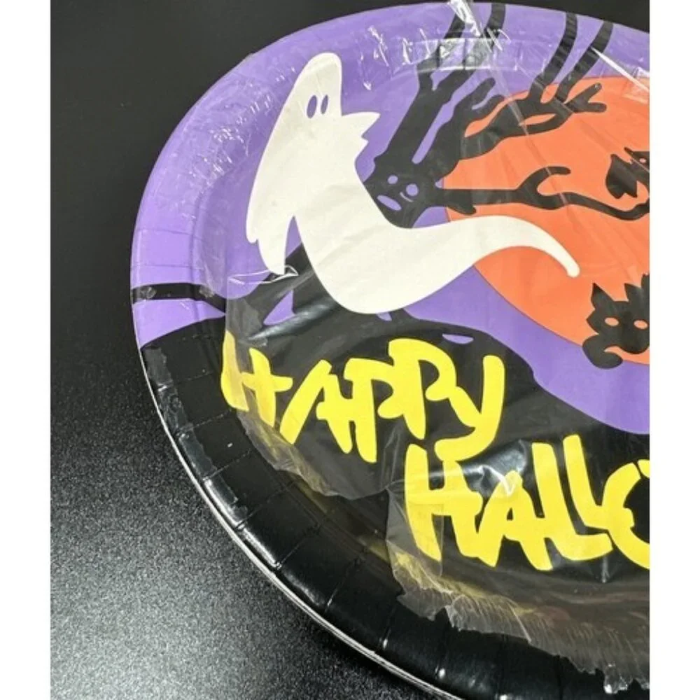 Vintage 90s Party House Halloween Ghost Cat 10.5” Dinner Plates 4 Packs of 8